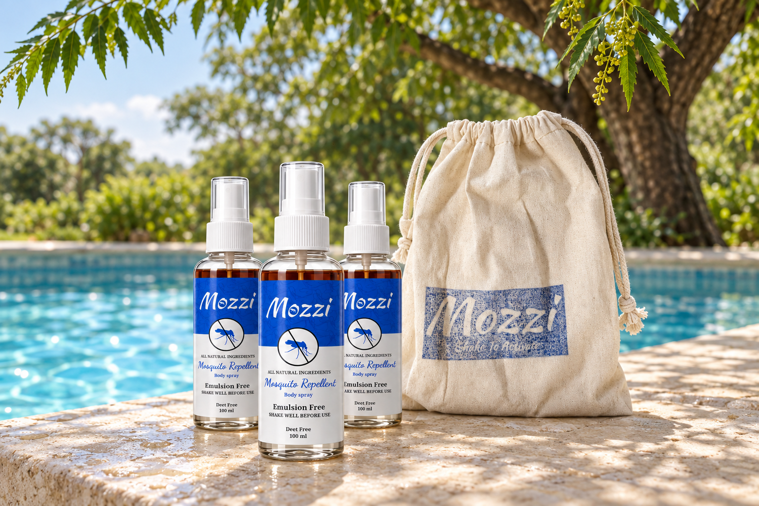 Traveller’s Pack with three 100 ml MOZZI bottles
